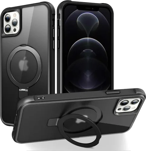 Vista 67 de SKYLMW - Funda compatible con iPhone 11 de 6.1 pulgadas, con soporte magnético invisible tipo anillo, funda translúcida de grado militar, compatible