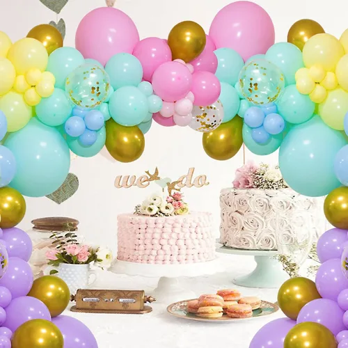Vista 6 de Kit de Arco de Guirnalda de Globos Arcoíris de 219 Piezas Globos de Látex de Diferentes Tamaños Globos de Fiesta Pastel Surtidos Arco de Globos