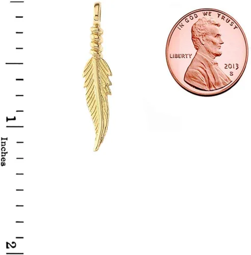 Vista 2 de Delicado colgante de plumas de oro amarillo de 10 quilates, Oro amarillo