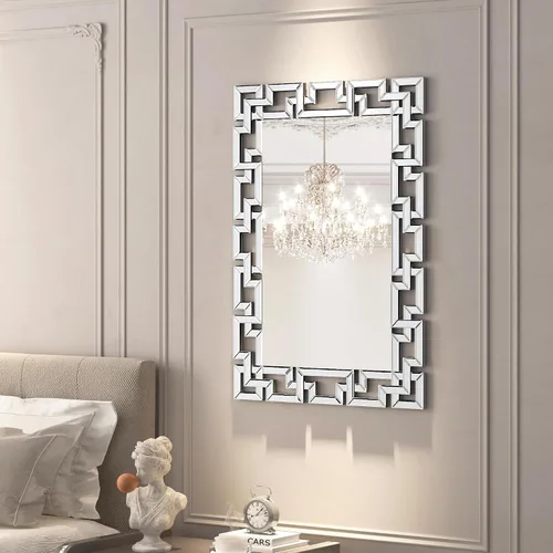 Vista 11 de KOHROS Espejo de pared veneciano decorativo de 40 x 28 pulgadas, rectangular, sin marco, con borde biselado, para entrada, baño, sala de estar