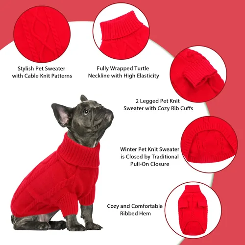 Vista 92 de Queenmore - Suéter de punto trenzado con cuello alto para perros pequeños, para climas fríos, para chihuahua, bulldog, teckel, carlino y yorkie, XS