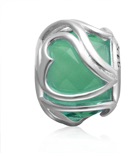 Vista 2 de Dije de cristal de corazón radiante de plata de ley 925 con piedra natal de amor madre San Valentín para Pandora pulsera de cadena de serpiente