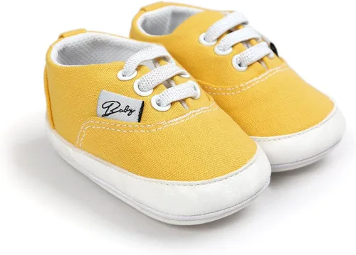 Vista 3 de Tenis unisex de lona para bebés y niñas suela de goma suave tobillo alto zapatos de cuna para niños pequeños para primeros caminos
