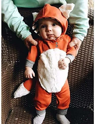 Vista 2 de Mameluco con capucha para bebé recién nacido, disfraz de zorro para Halloween y cosplay