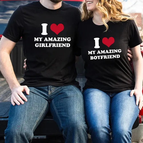 Vista 3 de Camisa personalizada con texto personalizado con foto de texto personalizada, camiseta con texto en inglés "I Heart My Girl", regalo para él y ella