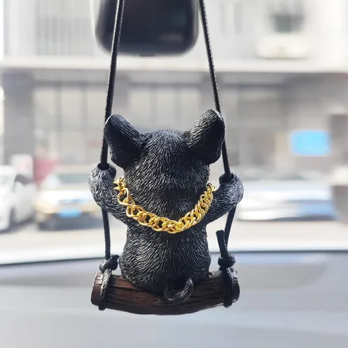 Vista 4 de Adorno colgante de coche con diseño de perro oscilante, lindo encanto de bulldog para decorar el auto para mujeres/hombres, pequeños regalos