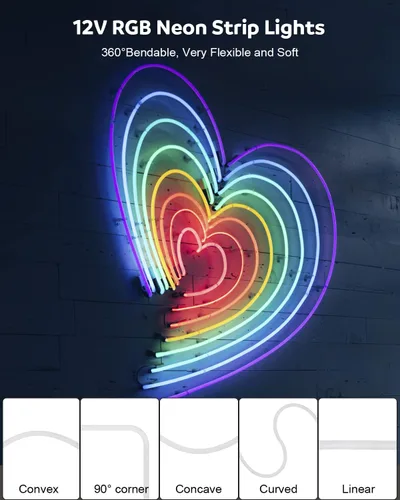 Vista 7 de Aclorol Tira de luces LED RGB de 12 V, cuerda de neón, luces flexibles que cambian de color, señal de neón LED flexible, 16.4 pies, 16.4 ft