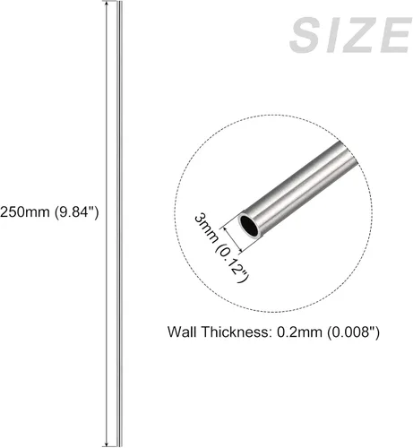 Vista 2 de METALLIXITY Tubo de acero inoxidable 304 (0.118 in de diámetro exterior x 0.008 in de pared T x 9.843 in de largo), 2 piezas, tubo recto