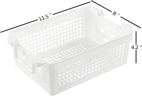 Vista 4 de Saedy Paquete de 4 cestas organizadoras apilables de plástico con asa, color blanco Cesta de almacenamiento apilable, para gabinete de cajón