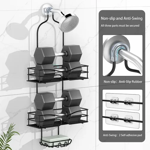 Vista 4 de DAOYA Organizador de Ducha para Baño Colgante - Organizador de 3 Niveles con Soporte para Jabón y 6 Ganchos para Toallas, Esponja; Compatible