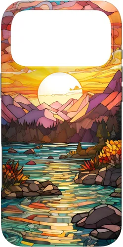 Vista 26 de Sunset Stained Glass Mosaic Landscape Scene Case for iPhone 17