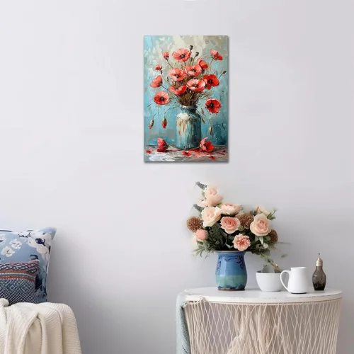 Vista 4 de Hzddty Lienzo de flores rojas de amapola para pared, pintura floral abstracta para paredes, imágenes de flores con estampado floral, decoración