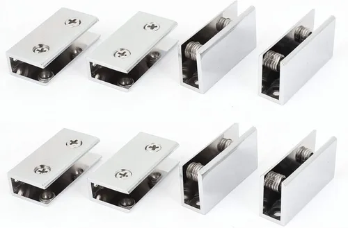 Vista 5 de XMHF Abrazadera de clip ajustable rectangular de acero inoxidable en tono plateado para vidrio de 0.236-0.394 in de grosor, paquete de 8