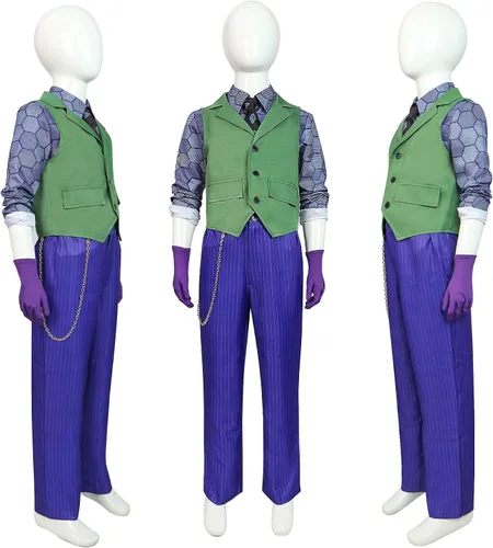 Vista 4 de Joker Costume for Kids Boys Teens Halloween Clown Cosplay Costume Deluxe Suit Coat Shirt Jacket Tie Pants Men Outfit