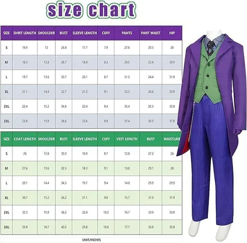 Vista 6 de Joker Costume for Kids Boys Teens Halloween Clown Cosplay Costume Deluxe Suit Coat Shirt Jacket Tie Pants Men Outfit