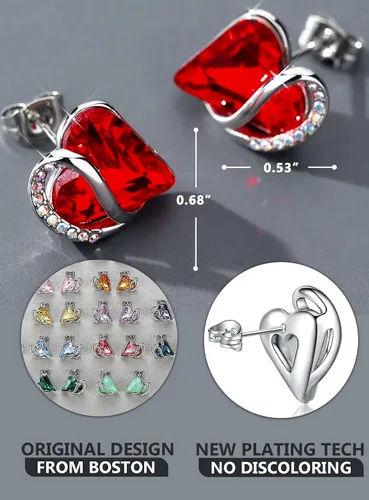 Vista 2 de Leafael - Aretes de cristal con forma de corazón infinito para mujer, aretes de moda en tono plateado, regalos para mujer, aretes