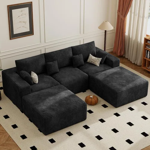 Vista 13 de Sofá modular de 146 pulgadas, sofás de nube convertibles en forma de U para sala de estar con otomana, juego de sofá de pana de 6 plazas sin hueso