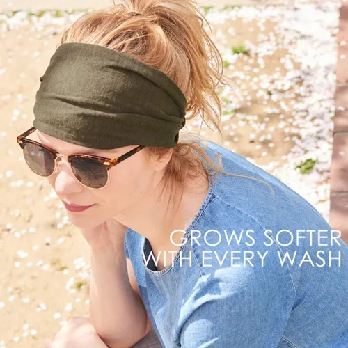 Vista 4 de CHARM Banda para la cabeza de lino para mujer, bandana elástica natural para el cabello, moda deportiva