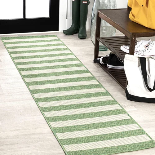 Vista 16 de Eyely BMS203E-28 Santa Monica Negril - Alfombra de pasillo de dos tonos de rayas anchas para interiores y exteriores, moderna, costera; rústica