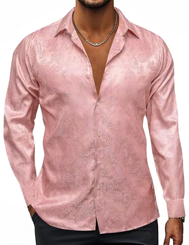 Vista 2 de Hi-Tie Camisa de manga larga jacquard con contraste interior sin arrugas para hombre