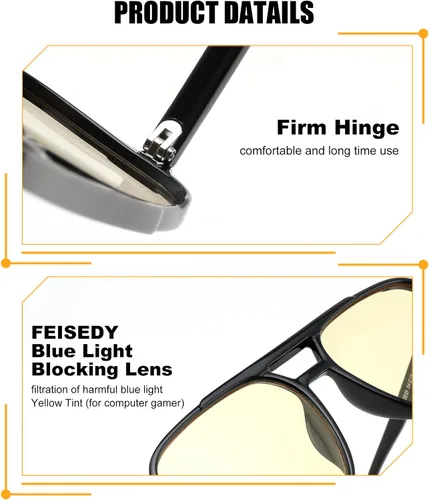 Vista 4 de FEISEDY Blue Light Glasses for Computer Gaming Anti Eyestrain Glasses G2835 Blue Light Blocking,Orange/Yellow/Red Lens,Anti Glare,Sleep