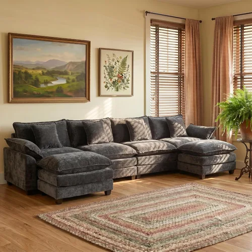 Vista 45 de Sofá modular modular de felpilla beige de 78 pulgadas para sala de estar, sofá modular de felpilla beige para sala de estar, sofás para sala