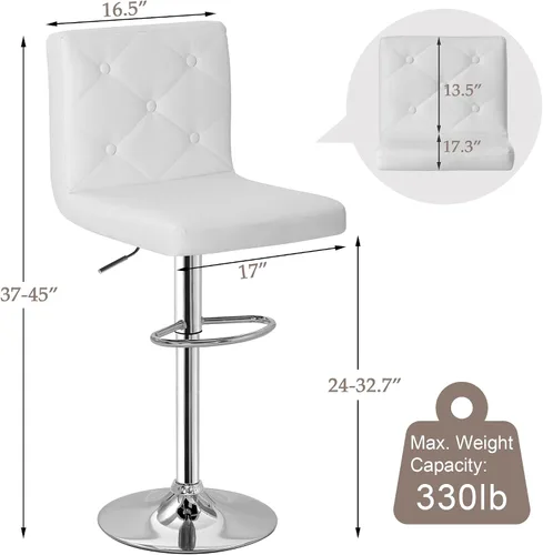 Vista 35 de VECELO Juego de 2 taburetes de bar ajustables, taburetes de altura de barra para encimera de cocina