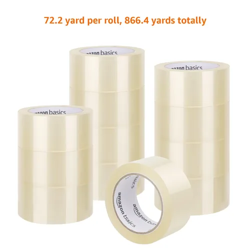 Vista 2 de Amazon Basics Cinta de embalaje, 1.88 pulgadas x 72.2 yardas, 1.8 mil de grosor (12 rollos), transparente, ideal para embalaje, envío, mudanza