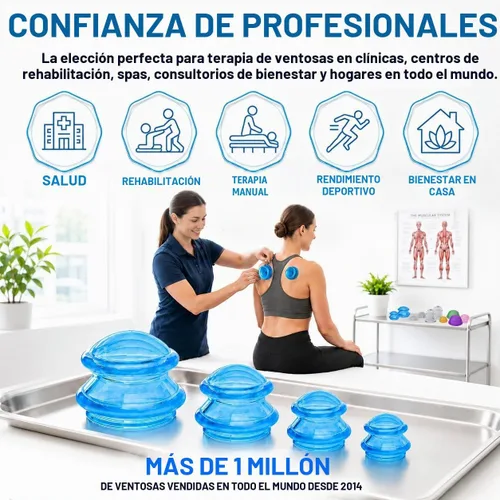 Vista 5 de Juego de terapia de ventosas de silicona, tazas de masaje profesional para terapia de ventosas, kit de 4 tazas para masaje, liberación miofascial