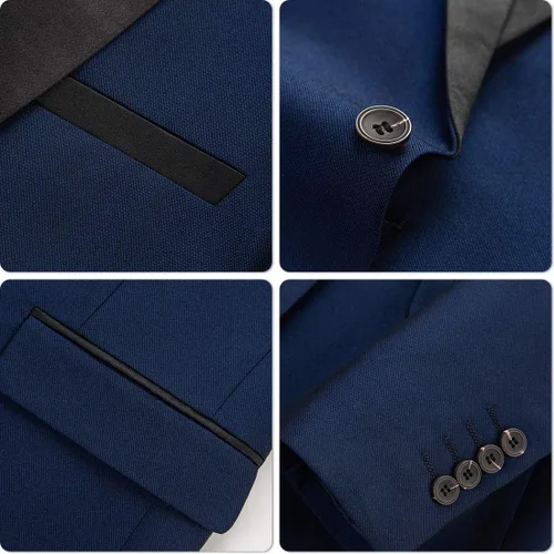 Vista 5 de YND Conjunto de esmoquin de 3 piezas para hombre, ajuste delgado, cuello de chal de un botón, chaleco de color liso, con corbatín