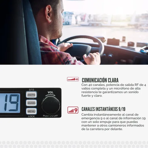 Vista 4 de Cobra 19 MINI AM/FM Radio CB Recreacional - Modo Dual AM/FM, 40 Canales, Esenciales de Viaje, Temporizador de Tiempo Libre, VOX, Auto Squelch, Auto