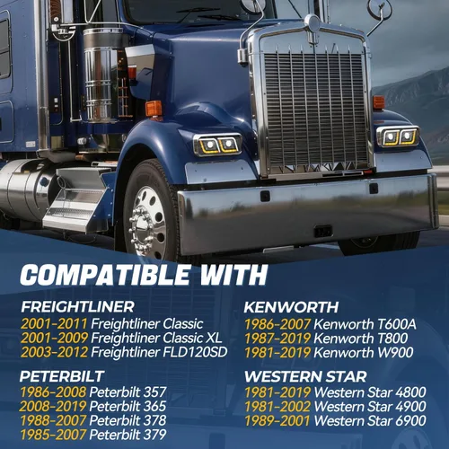 Vista 7 de Auto Dynasty Luces LED DRL para faros delanteros de doble proyector, compatibles con Peterbilt 365 Western Star Kenworth 1981-1991, par negro