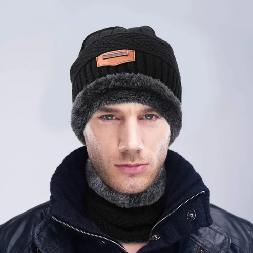 Vista 4 de Conjunto de gorro de invierno con forro polar y bufanda para hombres y mujeres, 3