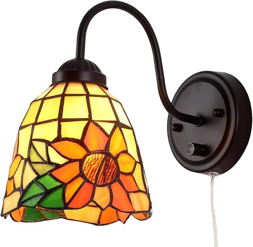 Vista 11 de Tiffany - Lámpara de pared para mesita de noche con interruptor regulable, aplique de pared de cuello de ganso vintage industrial con cable