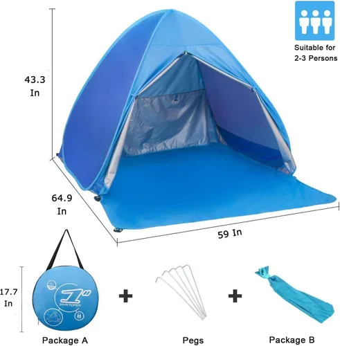 Vista 4 de Tienda de campaña de playa desplegable con protección solar UPF 50+, toldo cabaña para 2-3 personas para adultos, bebés, niños, actividades al aire