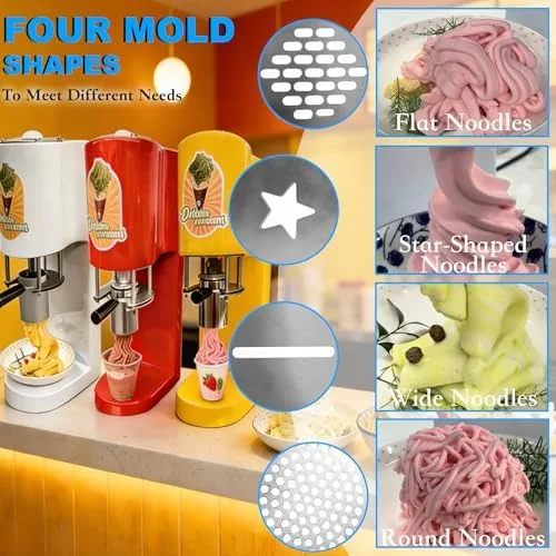 Vista 2 de Electric Ice Cream Machine - Commercial Pasta & Fruit Ice Cream Press with 4 Molds - 30L/Hour Output, Perfect for Restaurants, Bars, and Gourmet
