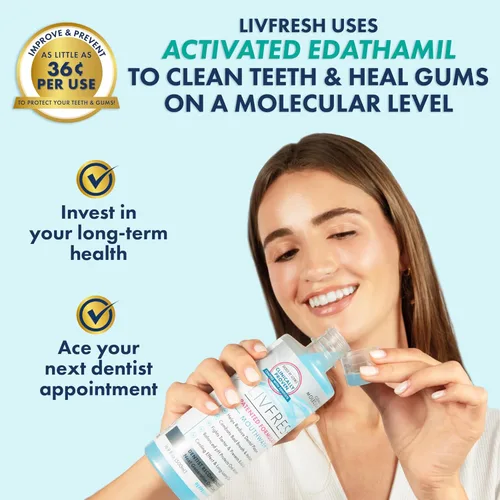 Vista 6 de LIVFRESH Enjuague bucal, clínicamente probado, 163% mejor control del sarro, 114% mejor salud de las encías, 72% mejor reducción de placa, 38% mejor