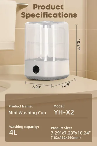 Vista 7 de Lavadora portátil mini, lavadora de 4L para ropa interior, recargable, sin cable, compacta para solteros, apartamentos, RV, lavadora de ropa