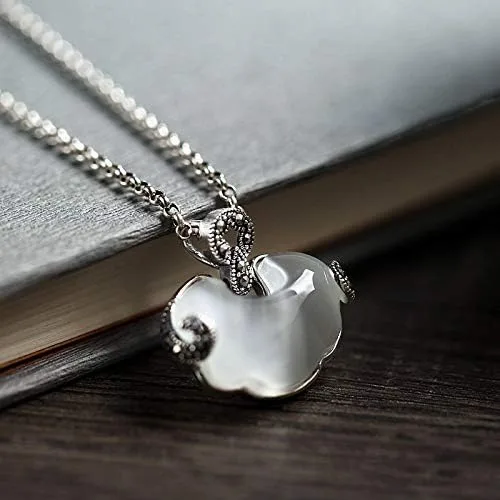 Vista 4 de Collar de plata 925 para mujer, collar con colgante de jade de ópalo de longevidad