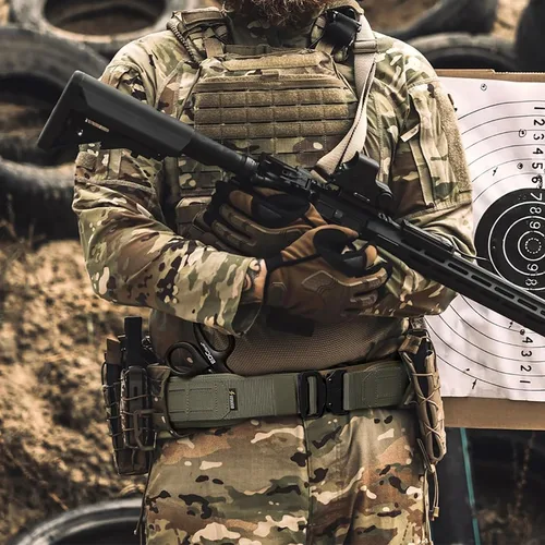 Vista 6 de VOTAGOO Cinturón táctico de batalla con hebilla de liberación rápida sistema MOLLE, cinturón resistente para pistola