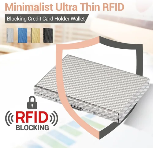 Vista 40 de BONSYL® Soporte para tarjetas de crédito, cartera delgada de metal con bloqueo RFID, con 6 ranuras para tarjetas, para mujeres y hombres.