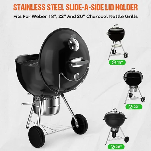 Vista 3 de onlyfire Soporte de tapa de acero inoxidable Slide-a-Side para parrillas de carbón de 18”/22”/26