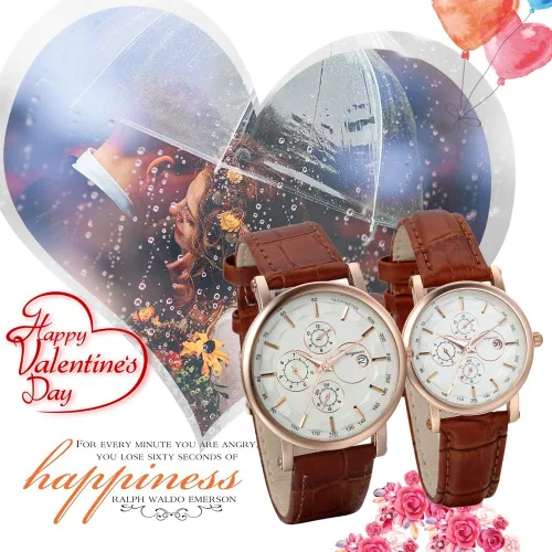 Vista 7 de JewelryWe Men Women Quartz Calendar Watch His and Her Couple Matching Wrist Watch Set, for Valentines Day