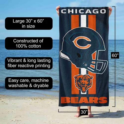 Vista 2 de CHICAGO BEARS NFL PLAYA TOALLA 1-30"x60