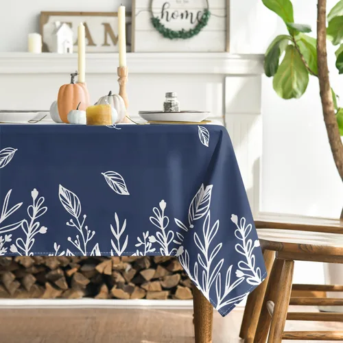 Vista 3 de Horaldaily Fall Tablecloth 52×70 Inch Rectangular, Thanksgiving Autumn Harvest Blue Wild Flowers Table Cover for Party Picnic Dinner Decor