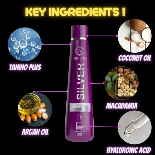 Vista 7 de 1000ML/33.81 fl.oz ANGELING SILVER Brazilian Keratin Hair Straightener Tratamiento Anti encrespamiento Tanino Coco Ácido Hialurónico Macadamia