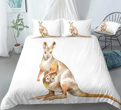 Vista 2 de INDREAM Linda funda de edredón de canguro de dibujos animados para decoración de dormitorio, juegos de cama
