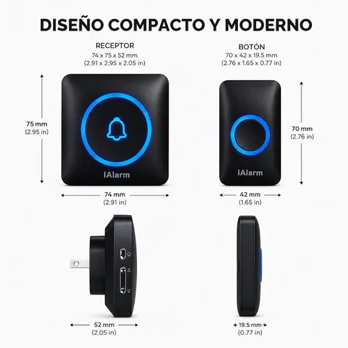 Vista 7 de Timbre inalámbrico, enchufable, rango de 1300 pies, IP65, 60 campanillas, flash LED