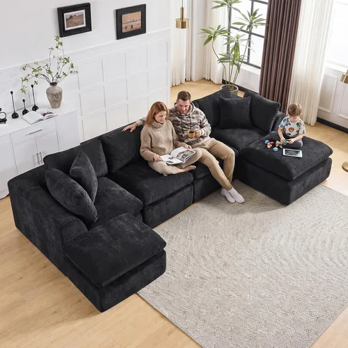 Vista 13 de Sofás de nube beige para sala de estar, sofá deshuesado de 3 plazas, sofá modular seccional, no requiere montaje, tapizado de chenilla, moderno