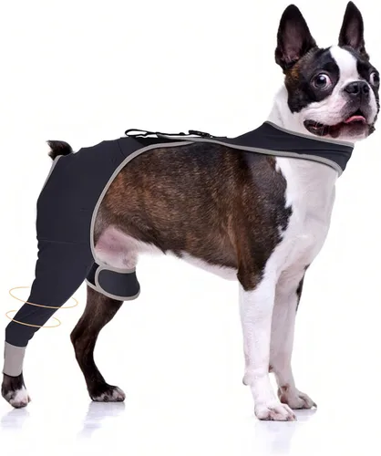 Vista 7 de Funda para perro para evitar lamer la pierna trasera, alternativa al collar cónico, proporciona protección contra heridas, manga de pierna trasera